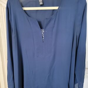 Navy Women's Long Sleeve Tunic Blouse